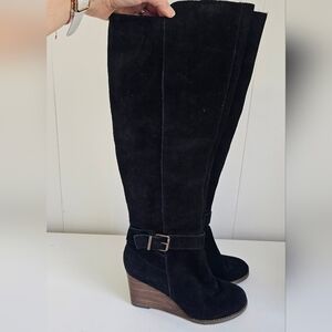 Sole Society PALOMA Black Suede Wedge  Size 7 M Knee High Tall Riding Boots